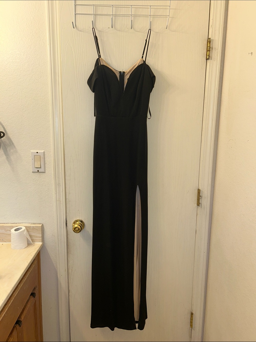Macy's Black Maxi Dress with Nude Lining and Side Slit